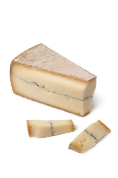slice of mobay cheese; French Morbier cheese